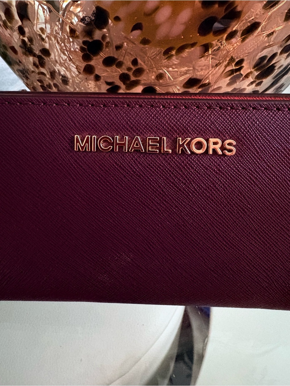 Michael Kors Plum Saffiano Zip Wallet with Gold Logo - Picture 2 of 4